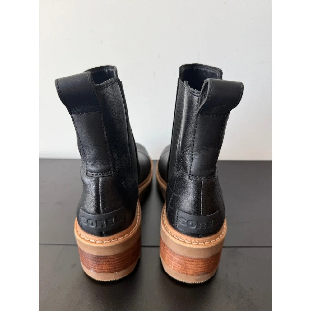 Sorel Joan Now Chelsea Boots Womens 11 Black Leather Lug Sole Block Heel